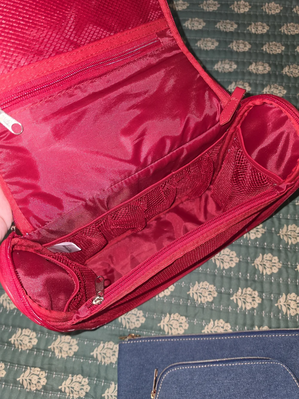 True Religion Men’s Light Blue and Denim Travel Bag Set with Red Trim